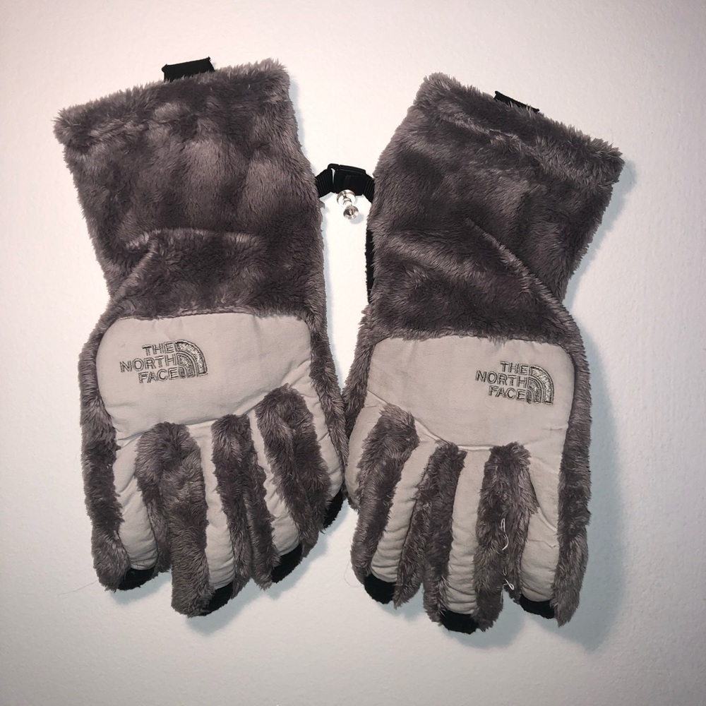 Gray North Face gloves